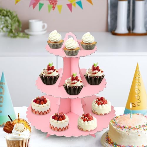 3-Tier Cupcake Stand, Cardboard Cupcake Tower, Dessert Cup Cake Stand Tower for Birthday Wedding Party, alternate view 7