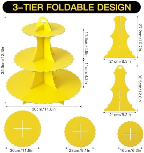 3-Tier Cupcake Stand, Cardboard Cupcake Tower, Dessert Cup Cake Stand Tower for Birthday Wedding Party, alternate view 3