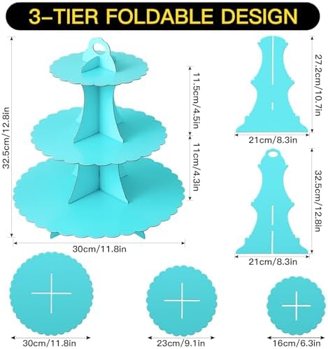 3-Tier Cupcake Stand, Cardboard Cupcake Tower, Dessert Cup Cake Stand Tower for Birthday Wedding Party, alternate view 3