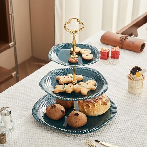 3 Tier Cupcake Stand Ceramic Cake Stand Wedding Dessert Tower, Tiered Serving Tray for Tea Party Afternoon, alternate view 2