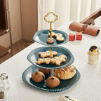 3 Tier Cupcake Stand Ceramic Cake Stand Wedding Dessert Tower, Tiered Serving Tray for Tea Party Afternoon, alternate view 2