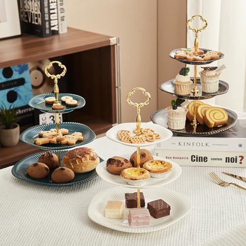 3 Tier Cupcake Stand Ceramic Cake Stand Wedding Dessert Tower, Tiered Serving Tray for Tea Party Afternoon, alternate view 5