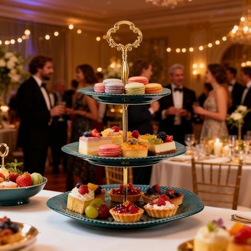 3 Tier Cupcake Stand Ceramic Cake Stand Wedding Dessert Tower, Tiered Serving Tray for Tea Party Afternoon, alternate view 6