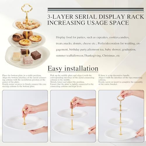 3 Tier Cupcake Stand Ceramic Cake Stand Wedding Dessert Tower, Tiered Serving Tray for Tea Party Afternoon, alternate view 3
