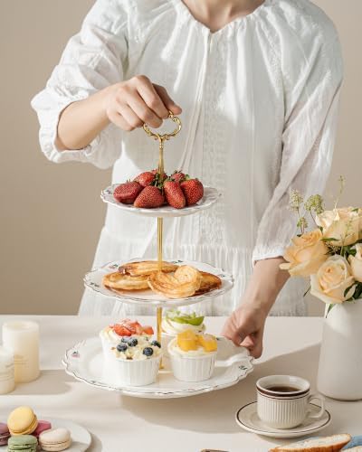 3 Tier Cupcake Stand, Ceramic Tiered Serving Stand in Rose, alternate view 2