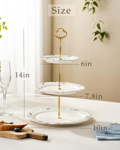 3 Tier Cupcake Stand, Ceramic Tiered Serving Stand in Rose, alternate view 3
