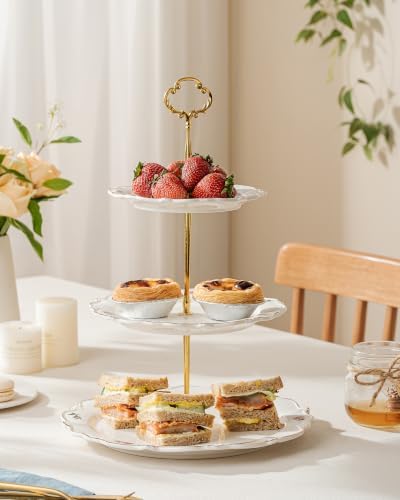 3 Tier Cupcake Stand, Ceramic Tiered Serving Stand in Rose, alternate view 6