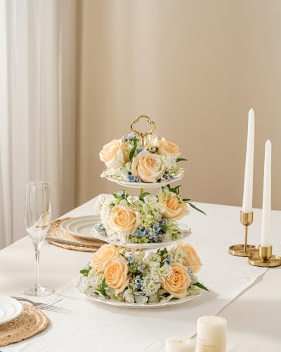 3 Tier Cupcake Stand, Ceramic Tiered Serving Stand in Rose, alternate view 7