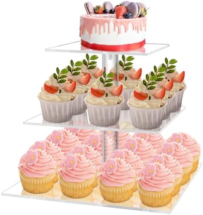3 Tier Cupcake Stand, Clear Cupcake Display Stand, Acrylic Cupcake Tower for 24 Cupcakes, Premium Cupcake