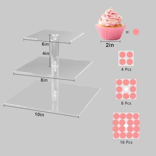 3 Tier Cupcake Stand, Clear Cupcake Display Stand, Acrylic Cupcake Tower for 24 Cupcakes, Premium Cupcake, alternate view 3