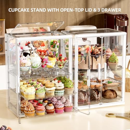 3 Tier Cupcake Stand, Cookie Display Case with Pull Out Drawer in Xxxl-1 Pack-3 Drawer, alternate view 2