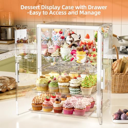 3 Tier Cupcake Stand, Cookie Display Case with Pull Out Drawer in Xxxl-1 Pack-3 Drawer, alternate view 4