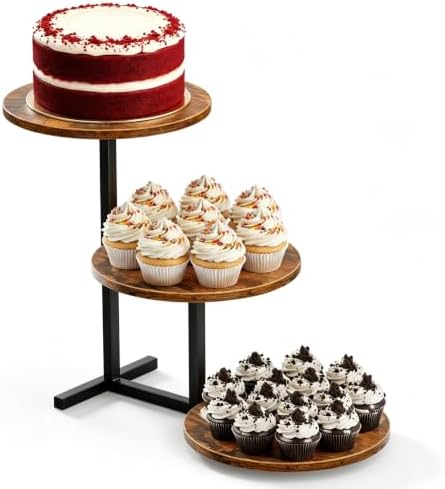 3 Tier Cupcake Stand, Cup Cake Tower Stand, Tiered Display Stand, Brown in 16.5"x15"x9.8" in Brown 1pack