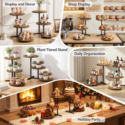 3 Tier Cupcake Stand, Cup Cake Tower Stand, Tiered Display Stand, Brown in 16.5"x15"x9.8" in Brown 1pack, alternate view 6