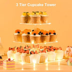 3 Tier Cupcake Stand Cupcake Holder, Acrylic Cupcake Tower with LED Yellow Light for 24 Cupcakes, Dessert Table, alternate