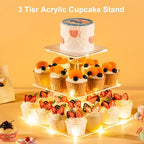 3 Tier Cupcake Stand Cupcake Holder, Acrylic Cupcake Tower with LED Yellow Light for 24 Cupcakes, Dessert Table, alternate