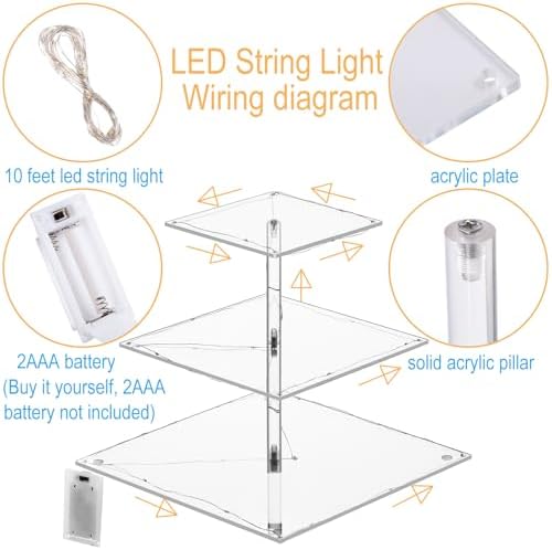 3 Tier Cupcake Stand Cupcake Holder, Acrylic Cupcake Tower with LED Yellow Light for 24 Cupcakes, Dessert Table, alternate