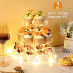 3 Tier Cupcake Stand Cupcake Holder with LED, Acrylic Round Cupcake Tower in 10.2 x 10.2 x 8.8 IN in, alternate view 4