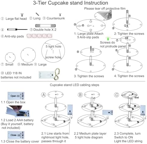 3 Tier Cupcake Stand Cupcake Holder with LED, Acrylic Round Cupcake Tower in 10.2 x 10.2 x 8.8 IN in, alternate view 6