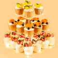 3 Tier Cupcake Stand Cupcake Holder with LED, Acrylic Square Cupcake Tower in 9.7 x 9.7 x 8.8 IN in transparency