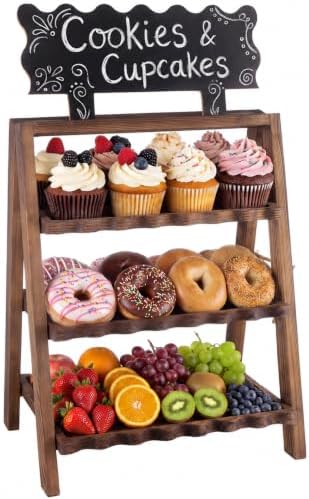 3 Tier Cupcake Stand for Dessert Display, with DIY Chalkboard in Deep Wood 3T