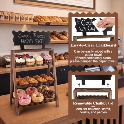 3 Tier Cupcake Stand for Dessert Display, with DIY Chalkboard in Deep Wood 3T, alternate view 3