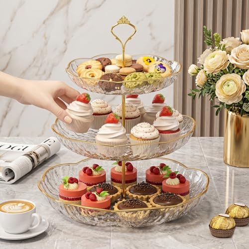 3 Tier Cupcake Stand, Fruit Basket and Cake Stand, Light Luxury Acrylic 3 Tier Serving Tray for Birthday Party