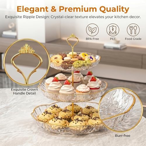 3 Tier Cupcake Stand, Fruit Basket and Cake Stand, Light Luxury Acrylic 3 Tier Serving Tray for Birthday Party, alternate