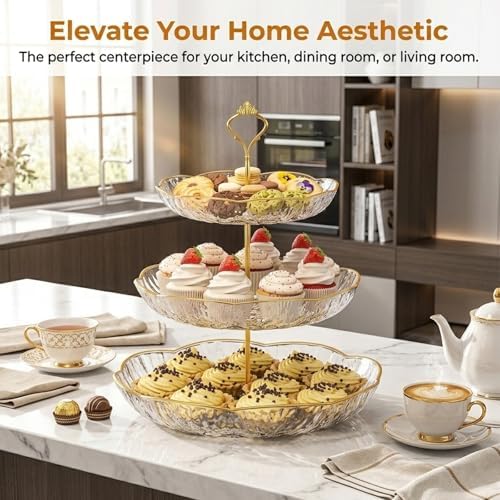 3 Tier Cupcake Stand, Fruit Basket and Cake Stand, Light Luxury Acrylic 3 Tier Serving Tray for Birthday Party, alternate