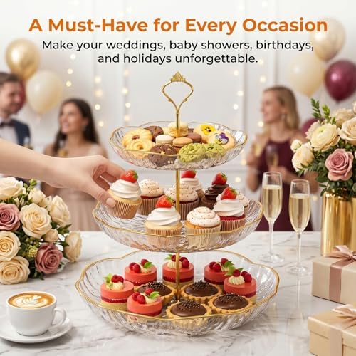 3 Tier Cupcake Stand, Fruit Basket and Cake Stand, Light Luxury Acrylic 3 Tier Serving Tray for Birthday Party, alternate