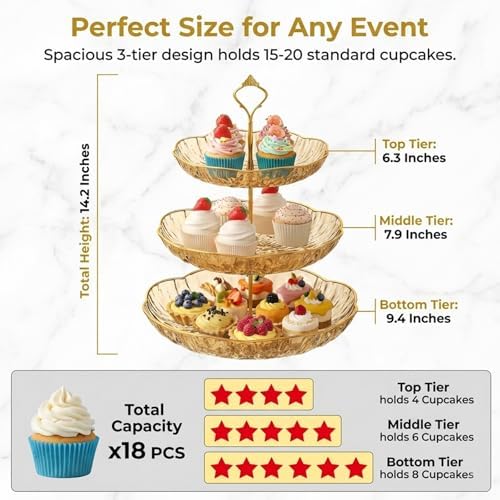 3 Tier Cupcake Stand, Fruit Basket and Cake Stand, Light Luxury Acrylic 3 Tier Serving Tray for Birthday Party, alternate