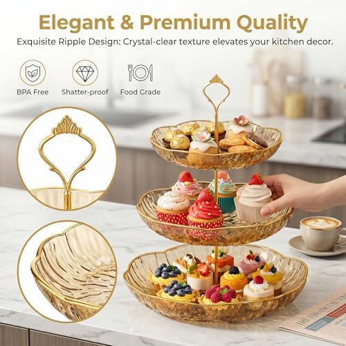 3 Tier Cupcake Stand, Fruit Basket and Cake Stand, Light Luxury Acrylic 3 Tier Serving Tray for Birthday Party, alternate