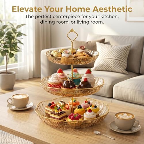 3 Tier Cupcake Stand, Fruit Basket and Cake Stand, Light Luxury Acrylic 3 Tier Serving Tray for Birthday Party, alternate