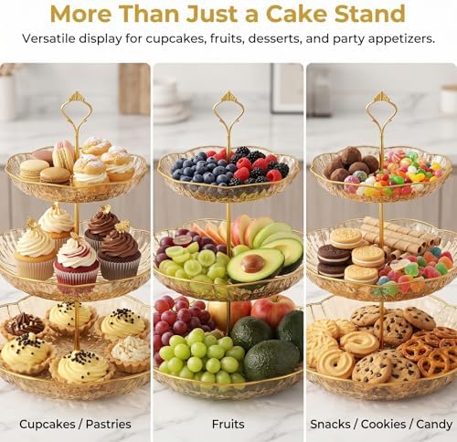 3 Tier Cupcake Stand, Fruit Basket and Cake Stand, Light Luxury Acrylic 3 Tier Serving Tray for Birthday Party, alternate