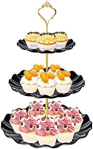 3 Tier Cupcake Stand Holder, Plastic Cup Cake Tower Stand, Black in Black