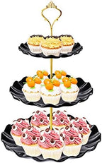 3 Tier Cupcake Stand Holder, Plastic Cup Cake Tower Stand, Black in Black