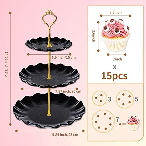 3 Tier Cupcake Stand Holder, Plastic Cup Cake Tower Stand, Black in Black, alternate view 3