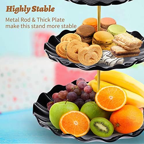 3 Tier Cupcake Stand Holder, Plastic Cup Cake Tower Stand, Black in Black, alternate view 5
