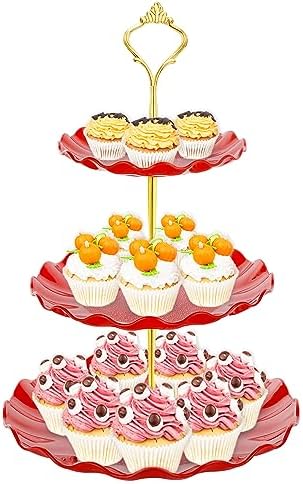 3 Tier Cupcake Stand Holder, Plastic Cup Cake Tower Stand, Red in Red