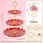 3 Tier Cupcake Stand Holder, Plastic Cup Cake Tower Stand, Red in Red, alternate view 3