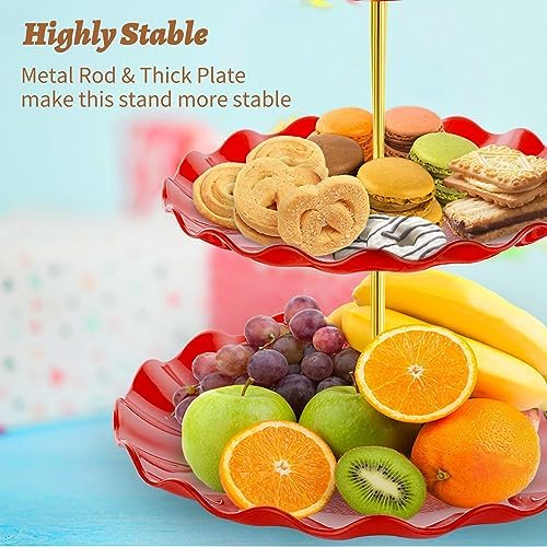 3 Tier Cupcake Stand Holder, Plastic Cup Cake Tower Stand, Red in Red, alternate view 5