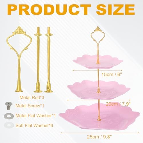 3-Tier Cupcake Stand Holder, Round Tiered Serving Tray 15/20/25cm Cup Cake Stand for Dessert Fruit Table, alternate view 3