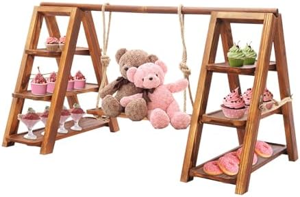 3-Tier Cupcake Stand Ladder Dessert Display Stand with Swing Serving Tray for Party Birthday Wedding Decoration