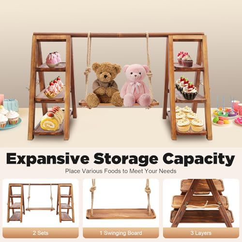 3-Tier Cupcake Stand Ladder Dessert Display Stand with Swing Serving Tray for Party Birthday Wedding Decoration, alternate