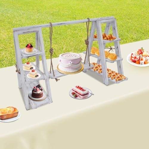 3-Tier Cupcake Stand Ladder Dessert Display Stand with Swing Serving Tray for Party Birthday Wedding Decoration, alternate