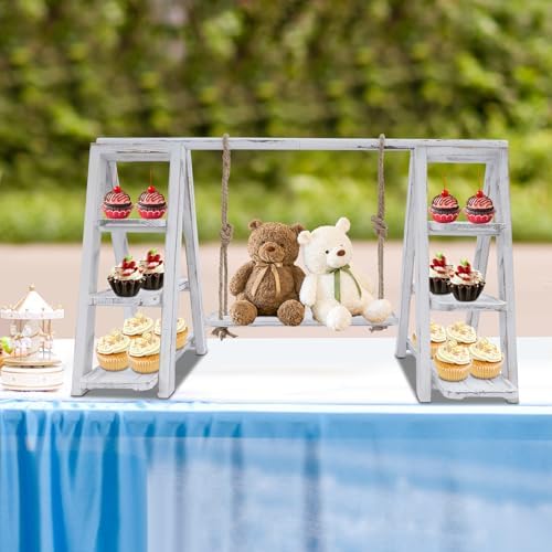 3-Tier Cupcake Stand Ladder Dessert Display Stand with Swing Serving Tray for Party Birthday Wedding Decoration, alternate