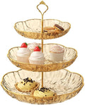 3 Tier Cupcake Stand, Plastic 3 Tiered Serving Stand, Dessert Tower Tray for Party, Birthday, Wedding, Gold in