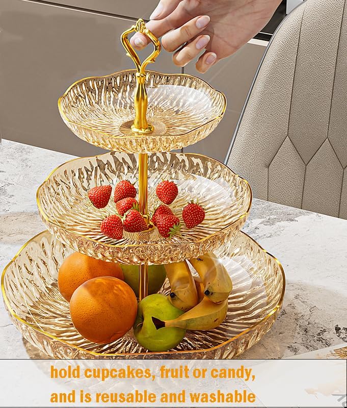3 Tier Cupcake Stand, Plastic 3 Tiered Serving Stand, Dessert Tower Tray for Party, Birthday, Wedding, Gold in, alternate