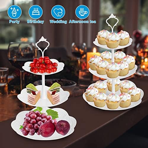 3 Tier Cupcake Stand, Plastic Tiered Serving Stand, Dessert Tower Tray for Tea Party, Baby Shower and Wedding, alternate view