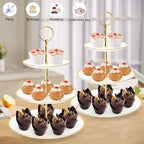 3 Tier Cupcake Stand, Plastic Tiered Serving Tray, Round in White, alternate view 2